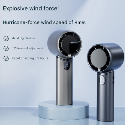 Grey Mini Bladeless Handheld Fan - USB Rechargeable, Quiet Portable Desk Fan