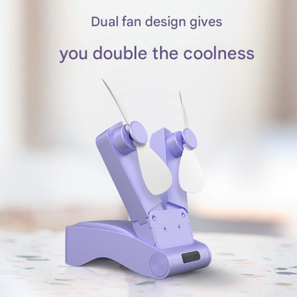 Purple Creative Dual-Head Folding Handheld Fan - USB Rechargeable, 3-Speed Strong Wind, 10.5x4.5x4cm