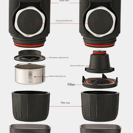 Portable Hand-Press Espresso Maker - Compact Capsule & Powder Coffee Machine