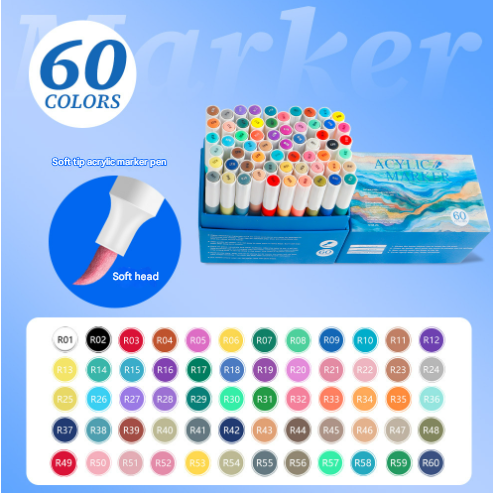 60 Color Acrylic Marker Pens for Kids