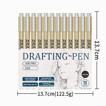 0.4mm 12-Piece Precision Drawing Pen Set - Waterproof Anime Sketching Pens for Students, Assorted Tips