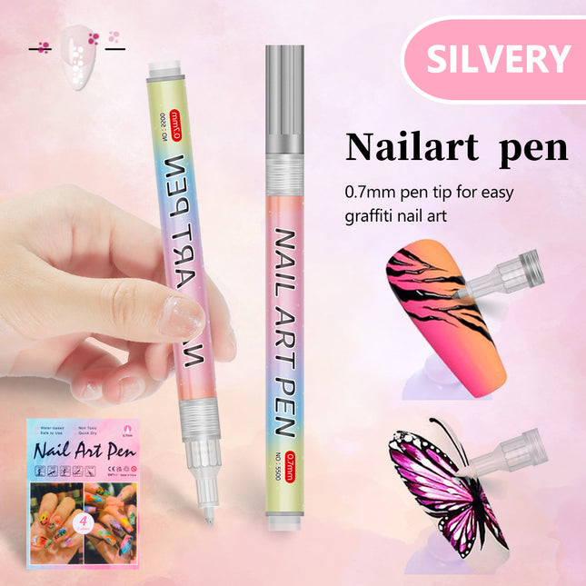 Silver 0.7mm Nail Art Doodle Pen 12 Sticks- Single Color Acrylic Marker for Nail Design No-Bake
