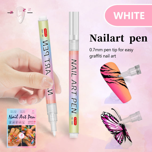 White 0.7mm Nail Art Doodle Pen 12 Sticks- Single Color Acrylic Marker for Nail Design No-Bake