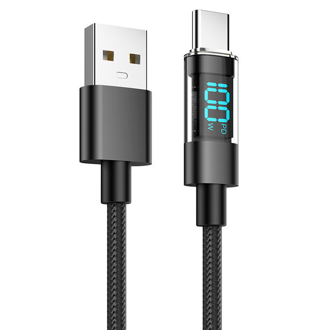 2 Meter USB To Type-C 4-Piece Set 1m 100W Super Fast Charge Transparent Aluminum Shell Digital Display Data