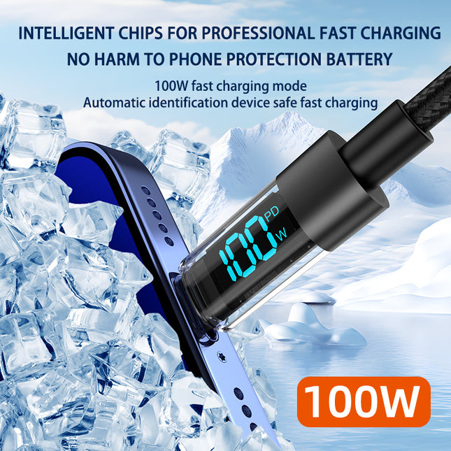 2 Meter USB To Type-C 4-Piece Set 1m 100W Super Fast Charge Transparent Aluminum Shell Digital Display – product detail