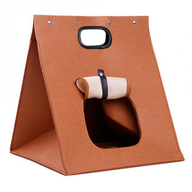 Brown Cozy A-Frame Felt Pet Teepee
