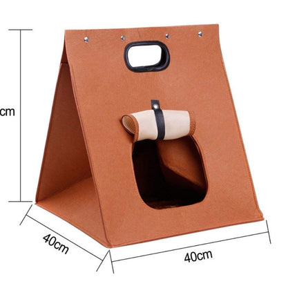 Brown Cozy A-Frame Felt Pet Teepee - Foldable & Portable Cat Cave Bed with Easy Carry Handle
