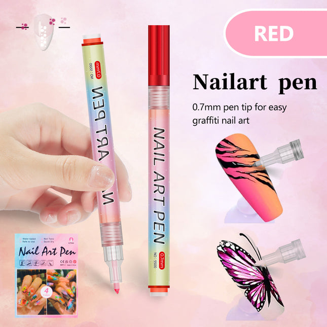 Red 0.7mm Nail Art Doodle Pen 12 Sticks- Single Color Acrylic Marker for Nail Design No-Bake