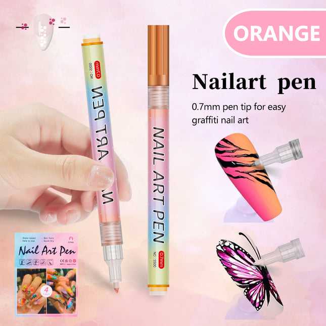 Orange 0.7mm Nail Art Doodle Pen 12 Sticks- Single Color Acrylic Marker for Nail Design No-Bake