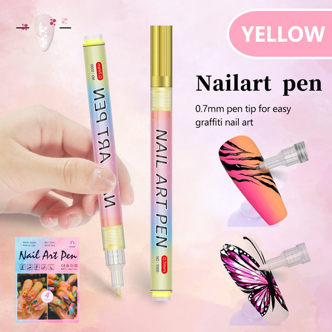 Yellow 0.7mm Nail Art Doodle Pen 12 Sticks- Single Color Acrylic Marker for Nail Design No-Bake