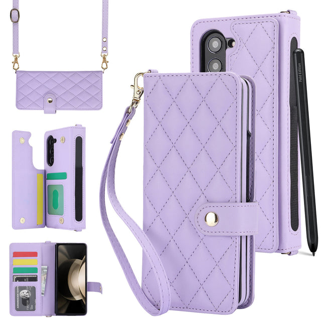 Purple Galaxy Z Fold6 Multi-Functional Leather Wallet Case for Samsung Z Fold Series