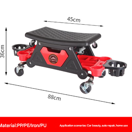 Divided Cup Holder Auto Repair Polishing Stool - Detachable Seat Car Wash Tool Creeper Stool