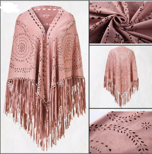 Pink Suede Wheat Tassel Triangle Scarf