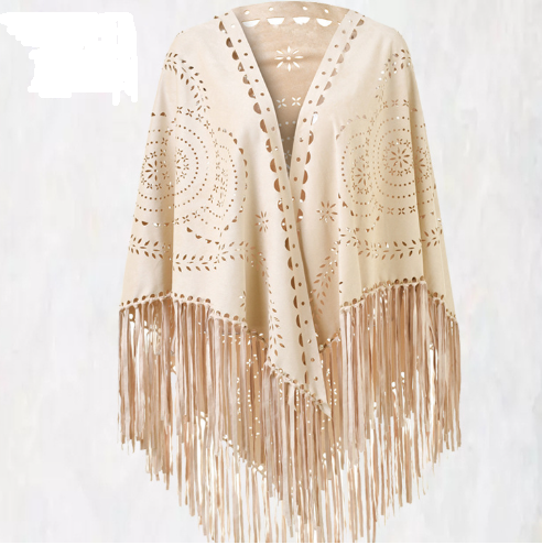 Beige Suede Wheat Tassel Triangle Scarf