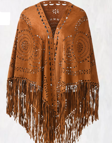 Brown Suede Wheat Tassel Triangle Scarf
