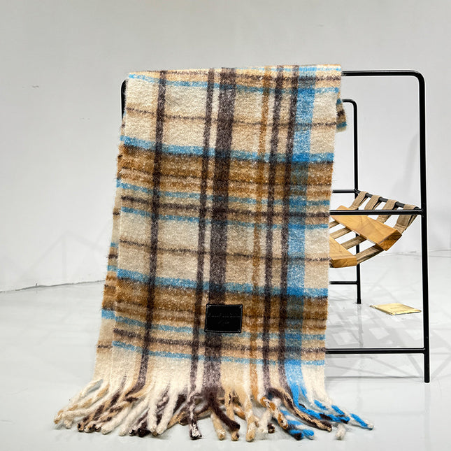 Yellow Blue Plaid Color-Block Women's Scarf