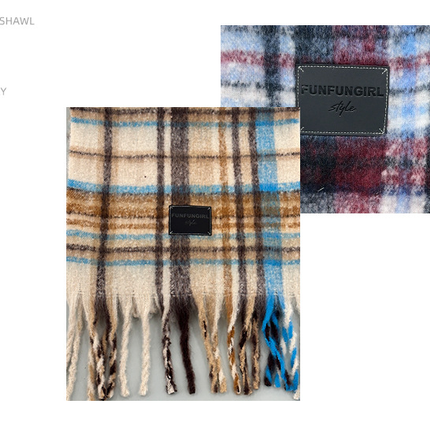 Red-blue Plaid Color-Block Women's Scarf - Autumn/Winter Thick Warm Neck Wrap with Tassels