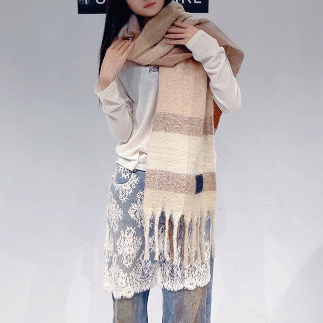 Khaki Classic Plaid Faux Cashmere Winter Scarf
