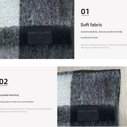 Black-grey Classic Plaid Faux Cashmere Winter Scarf - Warm and Stylish 50 x 180 cm Design