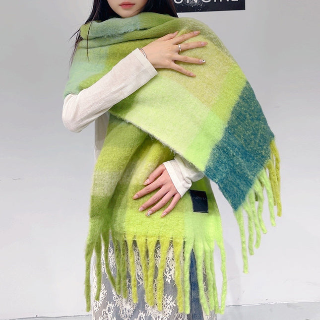 Green Classic Plaid Faux Cashmere Winter Scarf