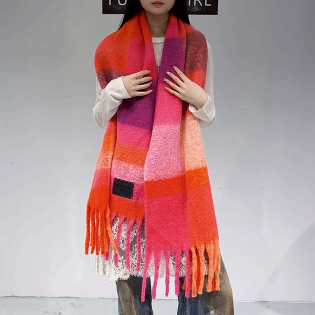 Orange-red Classic Plaid Faux Cashmere Winter Scarf