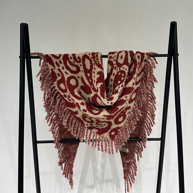Red Luxurious Fringe Wool and Lambswool Scarf for Women