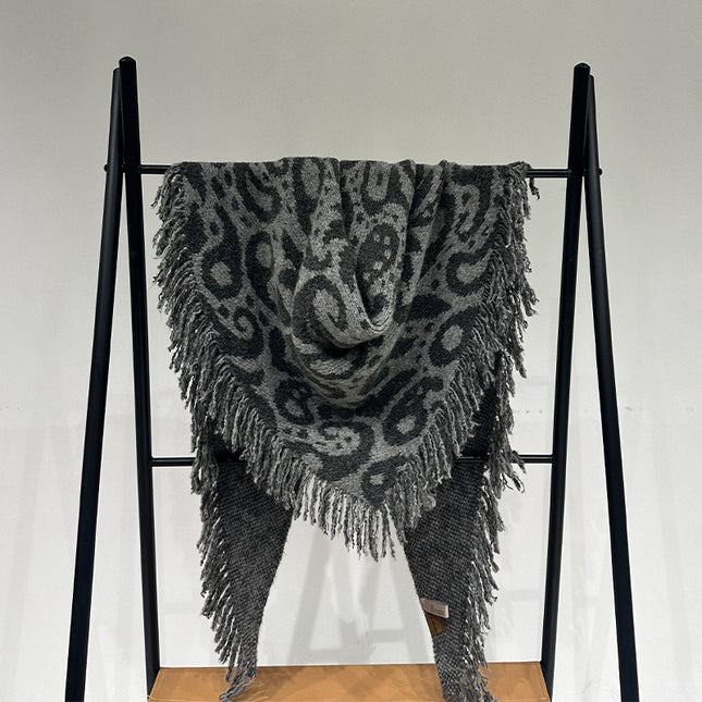 Grey Luxurious Fringe Wool and Lambswool Scarf for Women