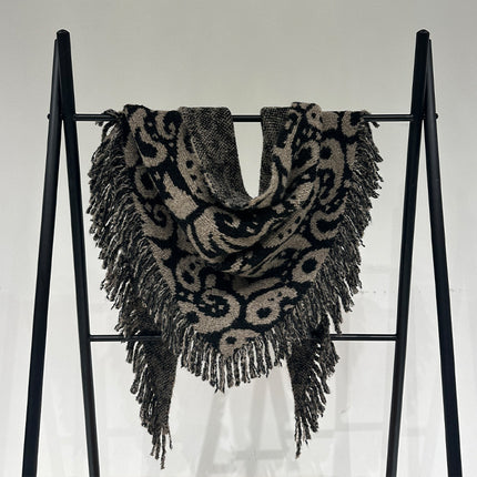 Brown Luxurious Fringe Wool and Lambswool Scarf for Women - Thick Warm 60 x 170 cm Shawl
