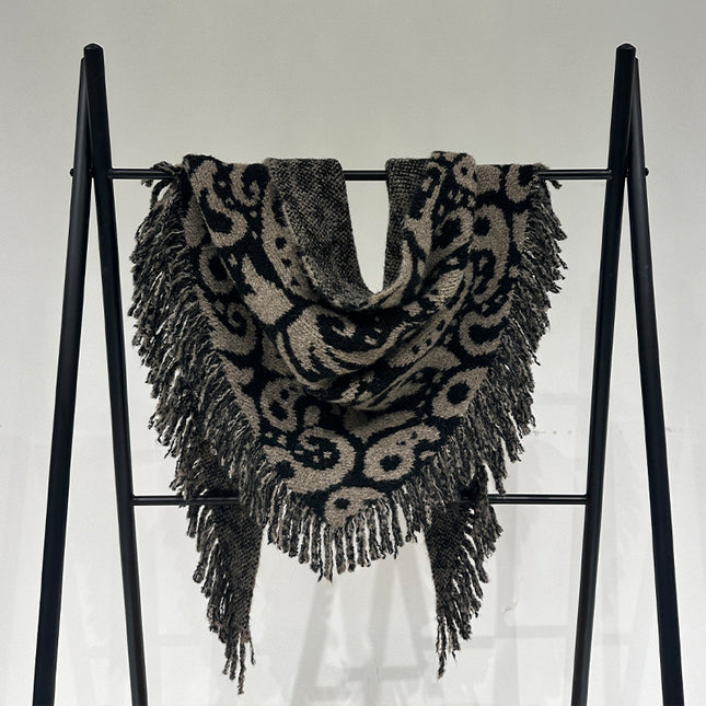 Brown Luxurious Fringe Wool and Lambswool Scarf for Women