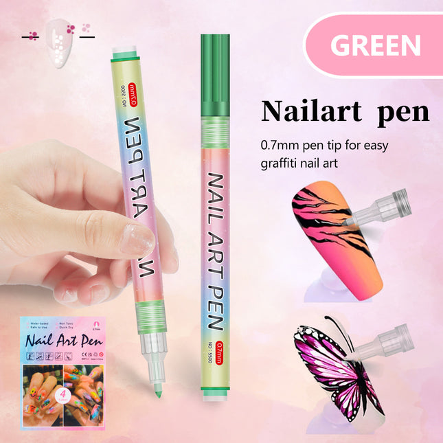 Green 0.7mm Nail Art Doodle Pen 12 Sticks- Single Color Acrylic Marker for Nail Design No-Bake