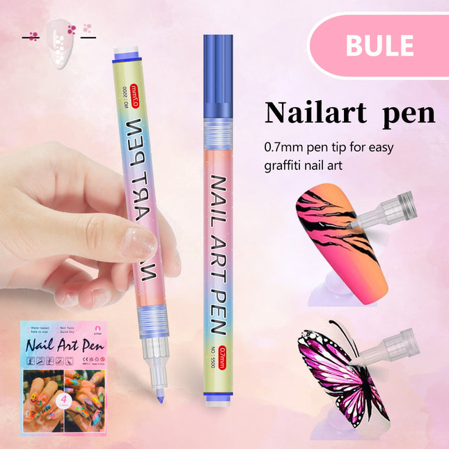Blue 0.7mm Nail Art Doodle Pen 12 Sticks- Single Color Acrylic Marker for Nail Design No-Bake