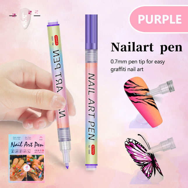 Purple 0.7mm Nail Art Doodle Pen 12 Sticks- Single Color Acrylic Marker for Nail Design No-Bake