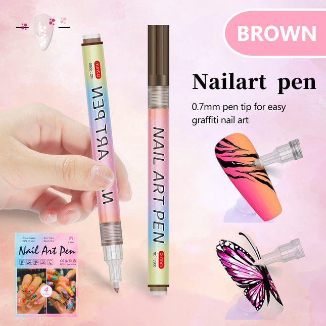 Brown 0.7mm Nail Art Doodle Pen 12 Sticks- Single Color Acrylic Marker for Nail Design No-Bake