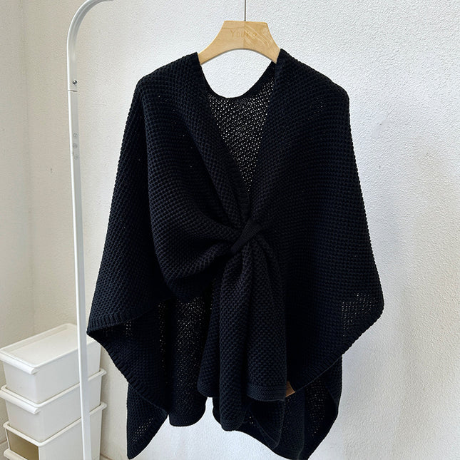 Black Luxurious Faux Cashmere Knitted Cape