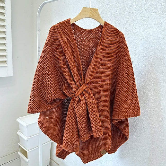 Caramel Color Luxurious Faux Cashmere Knitted Cape