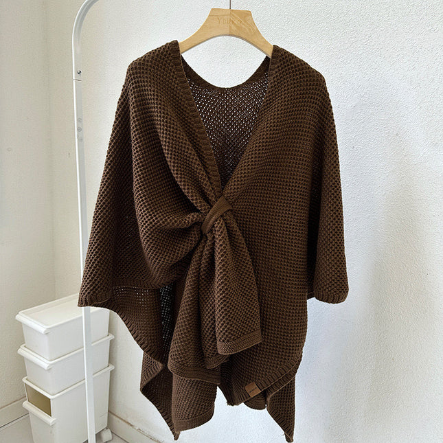 Coffee Brown Luxurious Faux Cashmere Knitted Cape