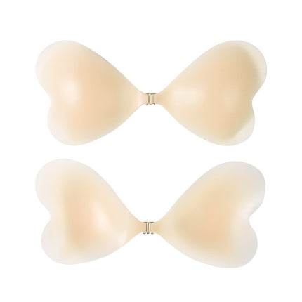 Size L [C/D cup] Two Pairs Light Skin Colour Heart-Shaped Silicone Breast Sticker - Thin Invisible Push-Up for Small Chest Enhancement