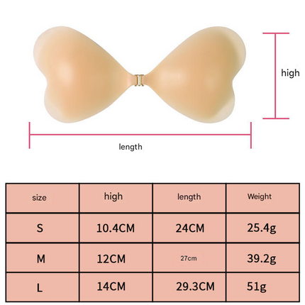 Size L [C/D cup] Two Pairs Light Skin Colour Heart-Shaped Silicone Breast Sticker - Thin Invisible Push-Up for Small Chest Enhancement