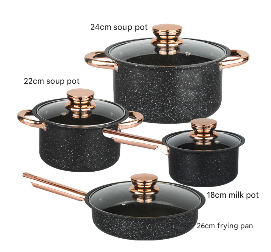 8-Piece Stainless Steel Cookware Set with Maifan Stone Non-Stick Coating V888-ELOSUNG28461