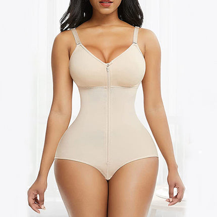 XL Skin Color Women's Seamless Body-Shaping Onesie with Zipper - Abdomen Slimming and Hip Lifting