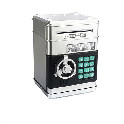 Silver Children's Mini Safe Piggy Bank with Fingerprint and Password Lock
