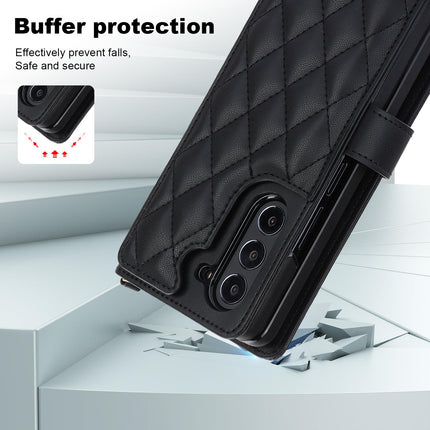 White Galaxy Z Fold6 Multi-Functional Leather Wallet Case for Samsung Z Fold Series - Crossbody with Pen Slot, Quilted Design Pen Not Included