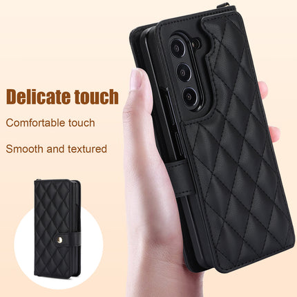 Rose Gold Galaxy Z Fold4 Multi-Functional Leather Wallet Case for Samsung Z Fold Series - Crossbody with Pen Slot, Quilted Design Pen Not Included