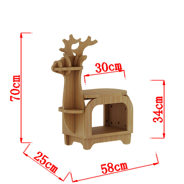 Yellow Oak Grain Trumpet Creative Reindeer-Shaped Solid Wood Bookshelf for Kids V888-ELOSUNG28554