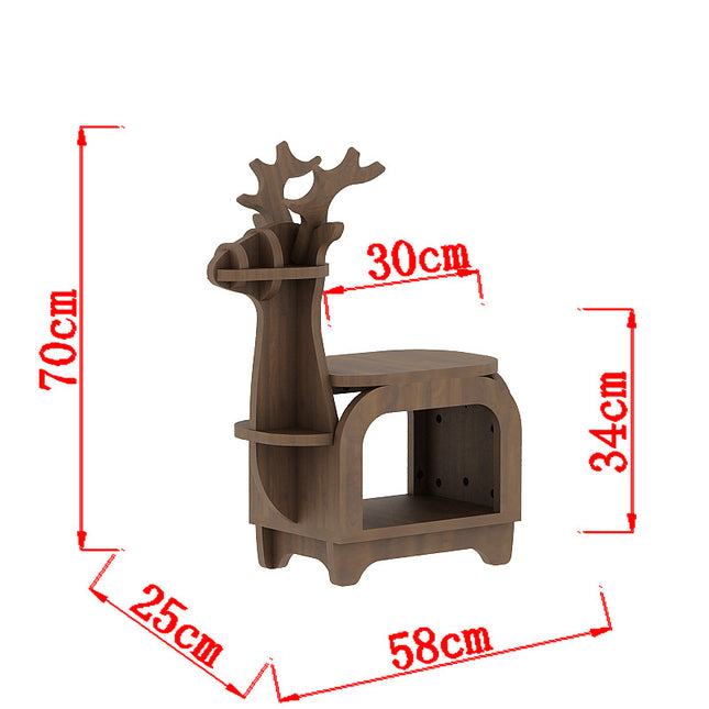 Sub Black Walnut Trumpet Creative Reindeer-Shaped Solid Wood Bookshelf for Kids V888-ELOSUNG28555