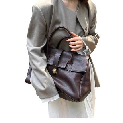 Coffee Brown Spacious Women's PU Leather Tote Bag with Laptop Compartment