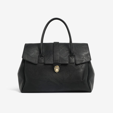 Black Spacious Women's PU Leather Tote Bag with Laptop Compartment
