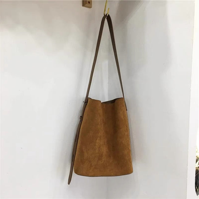Light Brown Vintage Leopard Suede Bucket Bag for Women with Crossbody Strap V888-ELOSUNG28577