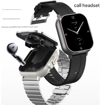 Black Steel 2-in-1 Bluetooth Smartwatch with Integrated Earbuds for Sports