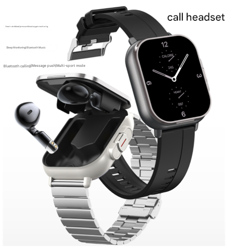 Black Steel 2-in-1 Bluetooth Smartwatch with Integrated Earbuds for Sports – product detail